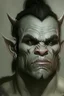 Placeholder: Portrait of an half-orc, grey skin, two large lower tusks, proud look, short dark hair