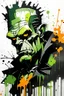 Placeholder: graffiti art of cartoon Frankenstein monster, elaborate acrylic spray paint by Yoji shinkawa + nick Edwards style with bold brushstrokes, romantic, glazing, orange, green, yellow, white