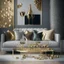 Placeholder: A picture of a modern living room with gold party decoration and champagne bottles and glasses