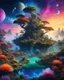 Placeholder: Psychedelic featuring a vibrant ecosystem thriving on a floating island with enhanced fantastical elements such as glowing flora, exotic creatures, and perhaps elements of advanced or magical technology integrated into the landscape.