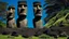 Placeholder: calm beauty, fantasy, magic, splendor, uplifting, inspiring, therapeutic, Easter Island stone statues with faces, some wearing spectacles, some with vegetation beards, mustaches, hair, springtime, sunlight, chiaroscuro, color, award-winning colour photograph, Nikon 135mm, style Disney, style Salvador Dali