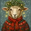 Placeholder: festive Whimiscial sheep in snow, with lights dressed for Christmas in holiday sweater
