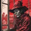 Placeholder: drawing of a scary scarecrow looking in window, dramatic, horror, by Kazuo Umezu, 2D illustration, red hues