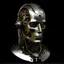 Placeholder: Head: The robotic head of Samuel Hayden features a streamlined, angular design, giving it a futuristic and sophisticated appearance. Two luminous, artificial eyes are embedded within the metallic structure, emitting a subtle glow to convey a sense of intelligence. Torso: The chest area is a robust mechanical core, housing intricate components that suggest advanced technology and energy systems. Exposed sections reveal intricate details, such as the Argent Energy containment system, adding comp