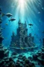 Placeholder: an ancient weird ruins castle from atlantis in the middle of the ocean surrounded by fish, digital fantasy art, in deep sea water, it is an stunning etheral old place, an ecological gothic scene, underwater photograph, reconstruction, stunning ruins, flooded monuments, high detalies, sharp focus, realistic