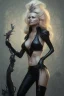 Placeholder: Pamela Anderson as evil queen in black leather, leather, busty, cleavage, angry, stern look. character design by cory loftis, fenghua zhong, ryohei hase, ismail inceoglu and ruan jia. unreal engine 5, artistic lighting, highly detailed, photorealistic, fantasy