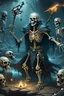 Placeholder: Human Wizard necromancer, skeletons crawling up from graves, fantasy, magic, detailed, dungeons and dragons style