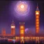 Placeholder: A monkey playing the drums, london skyline at night, oil painting