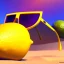 Placeholder: a lemon wearing sunglasses, relaxing on the beach, pixar movie still, 3d, realistic rendering, hyperdetailed