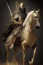 Placeholder: Arab warrior Full Body Full Armored Wearing Face Masculine Mysterious Powerful Fantasy High Quality Carrying his bow Golden clothes His horse behind him