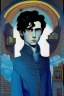 Placeholder: young black haired blue eyed wizard in the style of max ernst