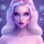 Placeholder: Snow white, beautiful, soft,long straight blonde hair blues eyes, clothing in transparent bluish and pink veil, background brillante bluish and pink,