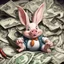 Placeholder: piggish cloven foot lying on stacks of money, bugs bunny playing poker