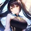 Placeholder: girl, masterpiece, best quality, volumetric lighting, detailed outfit, perfect eyes, black hair, golden eyes, long hair, twin ponytail, looking up, smile,