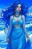 Placeholder: goddess, Light blue skin, dark blue hair and eyes, white flowing dress, shells in hair and dress, barefoot, strong features, muscled, wide hips, curvy, water tattoo on chest, long curly hair. blue skin. Skin is the colour blue. blue skin. blue skin. blue-skinned. light blue-skinned. Unnatural skin colour, alien, blue skin. alien. alien. blue-skinned. big hips. large chest. curvy, blue skin. alien. blue-skinned. alien. alien. blue-skinned. skin is blue. goddess. goddess, alien. blue skin. blue-sk