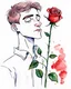 Placeholder: The young man dies and withers like a rose and does not repent of love, cartoon, cute drawing, watercolor.