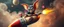 Placeholder: hairy macho gremlin alien pimp Homunculus – living in a hi tech marvellous hot dog art graphics and gems on rocket with a mounted sling shot mega harpoon, heading for venus , background motion blur and smoke swirls