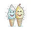 Placeholder: A pair of ice cream cones, cute, lighthearted, natural daylight, T-shirt design graphic, vector, contour, white background