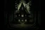 Placeholder: An animated photo where a lighted tall, lighted mansion with a triangular roof is surrounded by tall trees in a dark forest. The viewer of the image is facing the front of the house. Grotesque roots are seen throughout the image and attached to the house's bottom.