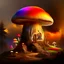 Placeholder: A rustic white, orange, and green (((mushroom house))) perched atop a (tall geologic pillar), surrounded by a ((( rainbow haze ))), offset by the subtle hues of an (dark space scape), within. captured by the hand a skilled master painter with a focus on (hard bold compositions and voluminous lighting).detailed matte painting, deep color, fantastical, intricate detail, splash screen, exaggerated colors, fantasy concept art, 8k resolution