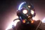 Placeholder: Gasmask steampunk portrait of a robot cyborg in a cyberpunk mask a steel helmet on his head glowing eyes