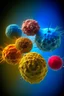 Placeholder: group of T cells and group of cancer cells with deferent colure