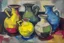 Placeholder: Oil painting of Vases and jugs in the style of frank Auerbach