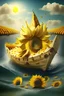 Placeholder: ship of sunflower in the river of cheese