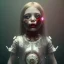 Placeholder: a little girl with a half cyborg face and a lot of red liquid around her, steam punk, scary, horror, realistic, made in octane, cinematic, ultra-realistic, extremely detailed octane rendering, 8K, VRAY Super Real ar 2:3, dof photorealistic futuristic 50mm lens hard lighting dark gray tintype photograph, realistic lighting, sephia colors