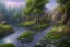 Placeholder:  winding stone path lit river