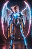 Placeholder: Gorgeous Photography realistic neon lightning around, epic scene of the super model beautiful European as woman Angel with cyborg gundam robotic,full body, lightning, sharp focus, fantasy, concept art, dynamic lighting, epic composition