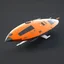 Placeholder: ethereal orange flat spaceship, Glider class, triangular shaped, flat, with a flat energising circle disk (non-SubD) PBR textures (base color, roughness, normal, emission )Provided in BLEND, FBX and OBJ formatflying in outer space
