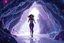 Placeholder: make a video pretty crystal cave covered with jewells and CIFI jewell lights and 3d recursive cubic and sphere base pearls and jwells a beautiful fashion model lady with cute,curvy hair,makeup, in pretty sports suit is running inside cave ,dynamic camera fallow her inside cave capturing full body, dynamic lights.