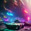 Placeholder: photo quality, unreal engine render, highest quality, stop-motion animation, vivid neon colors, volumetric lighting, cyberpunk 2077, classic car junkyard, deep colors in a dark setting background, post-apocalyptic,