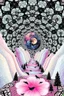 Placeholder: Cosmological escape route; undersides of pretty colors covered in repeating black optical patterns inspired by M.C. Escher with interlocking geometric tessellations that transition from abstract shapes into the forms of small birds and fish as they move outward along flower petals and trees in nature