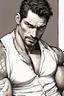 Placeholder: David Gandy Very muscular man short cropped hair and rough beard, tribal tattoos wearing white button up shirt, realistic face, close-up, dark fantasy, interrogation room, intricate details, hyper detailed