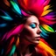 Placeholder: A woman's face covered in colorful feathers. The feathers are all different colors and shapes, and they are arranged in a way that creates a sense of movement. The woman's eyes are closed, and she appears to be lost in thought.