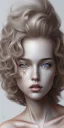 Placeholder: complete detailed body picture sitting in sófa of Realistic girl photo, medium hair, curly hair, golden gray hair, black eye, 16k resolution, super hd