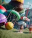 Placeholder: Wes Anderson photographer, Ultra realistic garden scene, wide angle view, child playing with feather pillows and sweet inflatable monsters, circus dress style, feather color, free jumping, many trinkets, hair monster, many jelly beans, balls, smile, extreme, wind, soft color, highly detailed, unreal engine 5, ray tracing, RTX, lumen lighting, ultra detail, volumetric lighting, 3d, finely drawn, high definition.