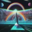 Placeholder: poster, crazy, realistic, psychedelics , band, art, music, digital art, pink floyd, rock band, another planet, universe, rainbow, warm lighting, vintage