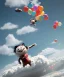 Placeholder: Ultra realistic speed clouds sky scene, wide angle view, childs falling down with many Childs background, circus dress style, feather color, free jumping flying, many trinkets, hair monster, many jelly beans, balls, color smoke, smile, happy, extreme, wind, clouds sea, 20,000 feet altitude, stratosphere, soft color, highly detailed, unreal engine 5, ray tracing, RTX, lumen lighting, ultra detail, volumetric lighting, 3d, finely drawn, high definition, high resolution.