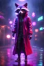 Placeholder: Volumetric fog fox racoon lights,paradise sacred geometry framed playing card, black, red, spore and purple neon cyber punk dancer thief in soaked rain coat shadows boss card in the style of escher and fallout 4 ,,bokeh like f/0.8, tilt-shift lens 8k, high detail, smooth render, down-light, unreal engine