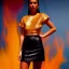 Placeholder: Full body portrait, painting, medium shot lady volumetric molten gold cropped top and miniskirt