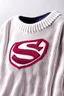 Placeholder: Superman's Balenciaga sweater Winter elegant inspired by Superman's emblem design white tones with dual color on a white background, product catalog photography, soft spot lighting, depth of field, 4k –ar 3:5 –q 2