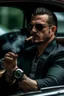 Placeholder: A strong balg man smoking a cigar in a Gtr