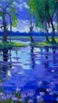 Placeholder: A violet indigo wetlands with shadow dragons painted by Claude Monet