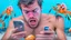 Placeholder: guy drooling while censored videos on smartphone surrounded by tiny crabs