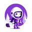 Placeholder: Make me the image of a litte purple character, make the design as minimal and geometrical as possible, soft, with a white background, logo, reflecting the different aspects of the personality described below: ISFP (Adventurer) is a personality type with the Introverted, Observant, Feeling, and Prospecting traits. They tend to have open minds, approaching life, new experiences, and people with grounded warmth. Their ability to stay in the moment helps them uncover exciting potentials.