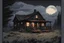 Placeholder: night, hunter cabin, apocalyptic background, comic book,