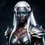 Placeholder: Drow elf, muscular warrior, dark grey skin, long white hair. Sci-fi Fantasy. Photorealistic
